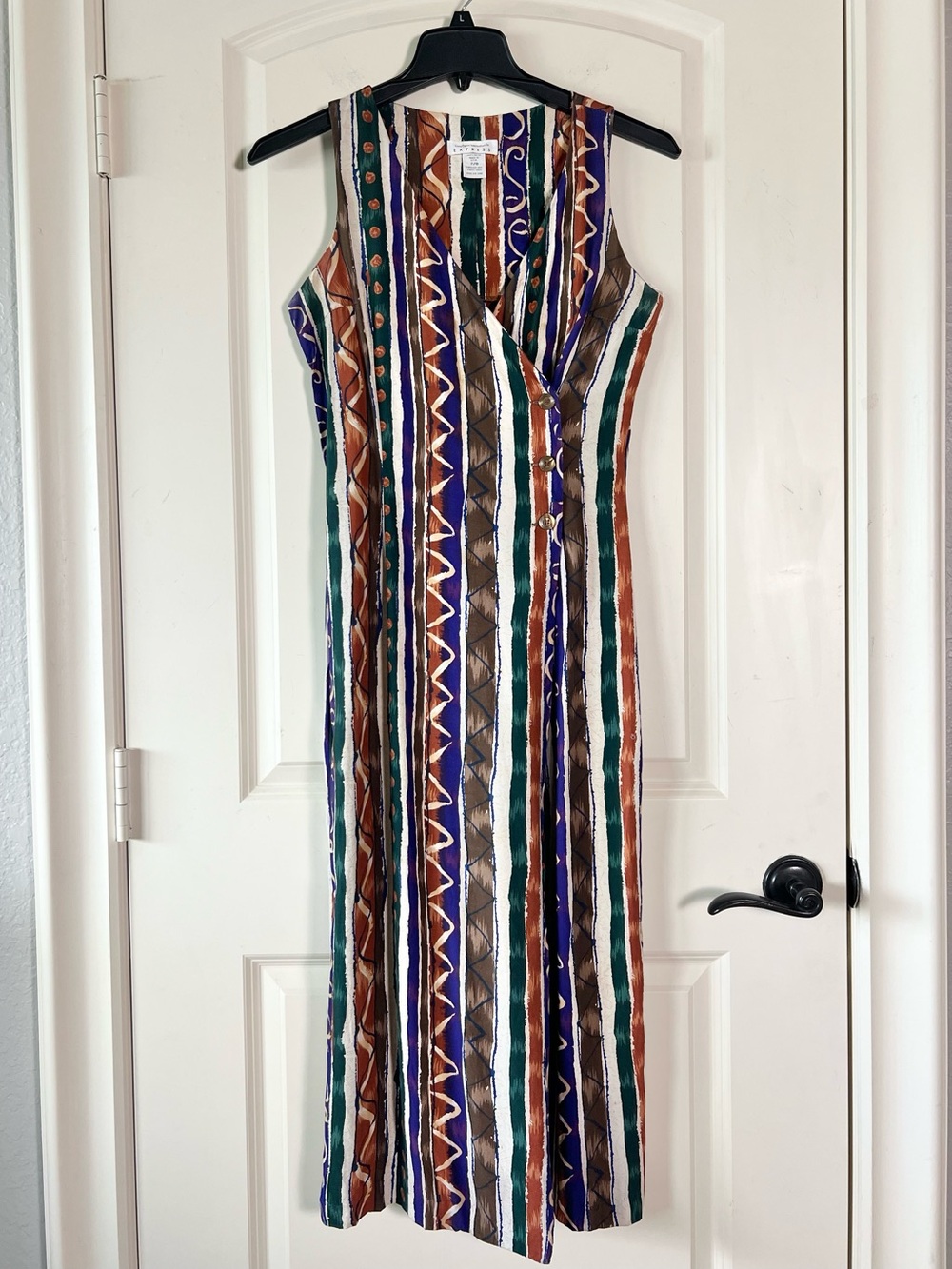 Vintage 90s Express Geometric Tribal Stripe Sleeveless Wrap Maxi Dress 7/8